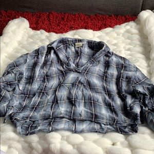 😁 GOOD LUCK GEM Blue Flowy Plaid Shirt XS